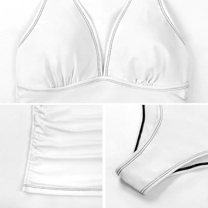 Custom Women Tummy Control Bathing Suit Slimming V Neck Two Piece Swimsuit Split Swimsuit