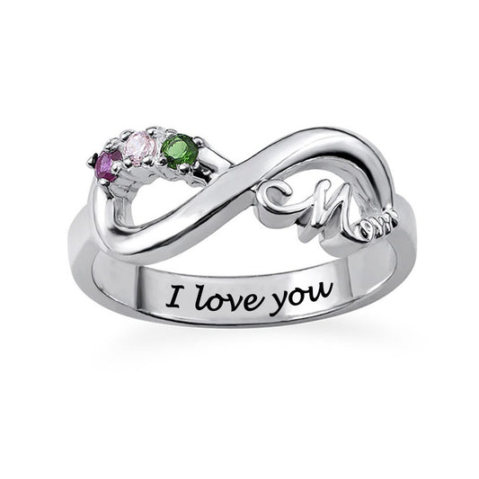 Personalized Sterling Silver Infinity Mothers Rings with  3 Simulated Birthstones Family Rings for Mother Grandmother Custom Christmas Gift for Mother