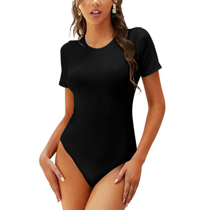 Custom Women's Round Neck Short Sleeve T Shirts Basic Bodysuits One Piece Swimsuit Bathing Suit