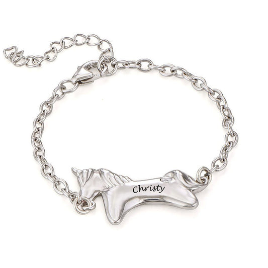 Personalized 925 Sterling Silver Name Engrave Unicorn Bracelet for Girls, Unicorn Link Bracelet   Daughter Gifts from Mom Dad