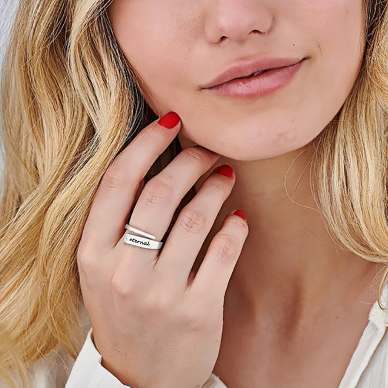 Bague personnalisée en argent sterling 925, gravée pour femme, nom, date, empilable, cadeau personnalisé pour la fête des mères