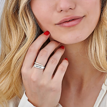 Bague personnalisée en argent sterling 925, gravée pour femme, nom, date, empilable, cadeau personnalisé pour la fête des mères