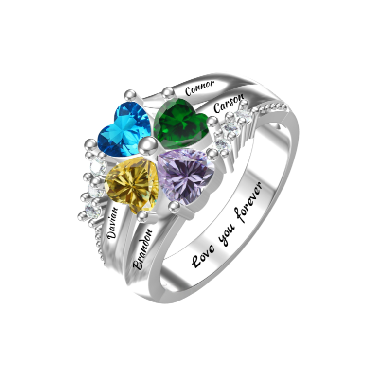 Mothers Rings with 1-8 Birthstones and Names Engraved, Sterling Silver ,Customized Personalized Ring for Women