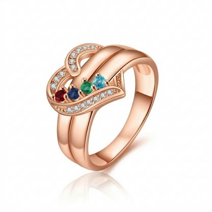 Bague de naissance personnalisable en forme de cœur avec noms gravés - Cadeau personnalisé