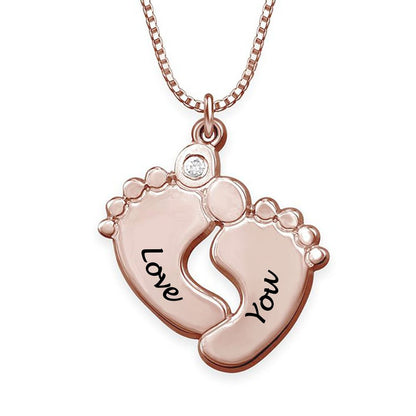 Personalized Mother's Day Gifts for Mom Necklace with Baby Feet Birthstone Necklace for New Mom Engrave Name Necklace