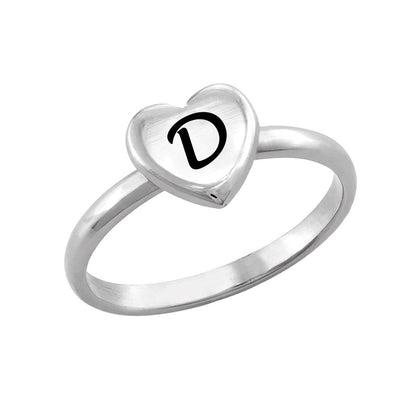 Personalized Simple ABC Heart Shape Monogram Script Custom Block Letter Alphabet Heart Initial Ring For Women Teens Sterling Silver