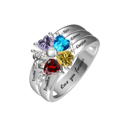 Mothers Rings with 1-8 Birthstones and Names Engraved, Sterling Silver ,Customized Personalized Ring for Women