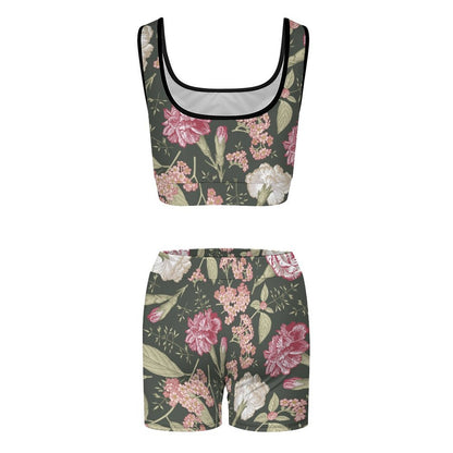 Custom Women's Workout Sets 2 Piece Floral Print Yoga Outfit High Waisted Biker Shorts Leggings Sports Bra Gym Fitness Clothes Tracksuit