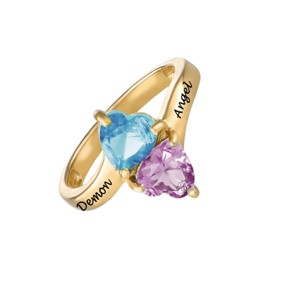 Personalized 925 Sterling Silver Ring Heart Shaped Birthstone Ring with Engraved Names for Woman Custom Gift Jewelry for Mother for Her