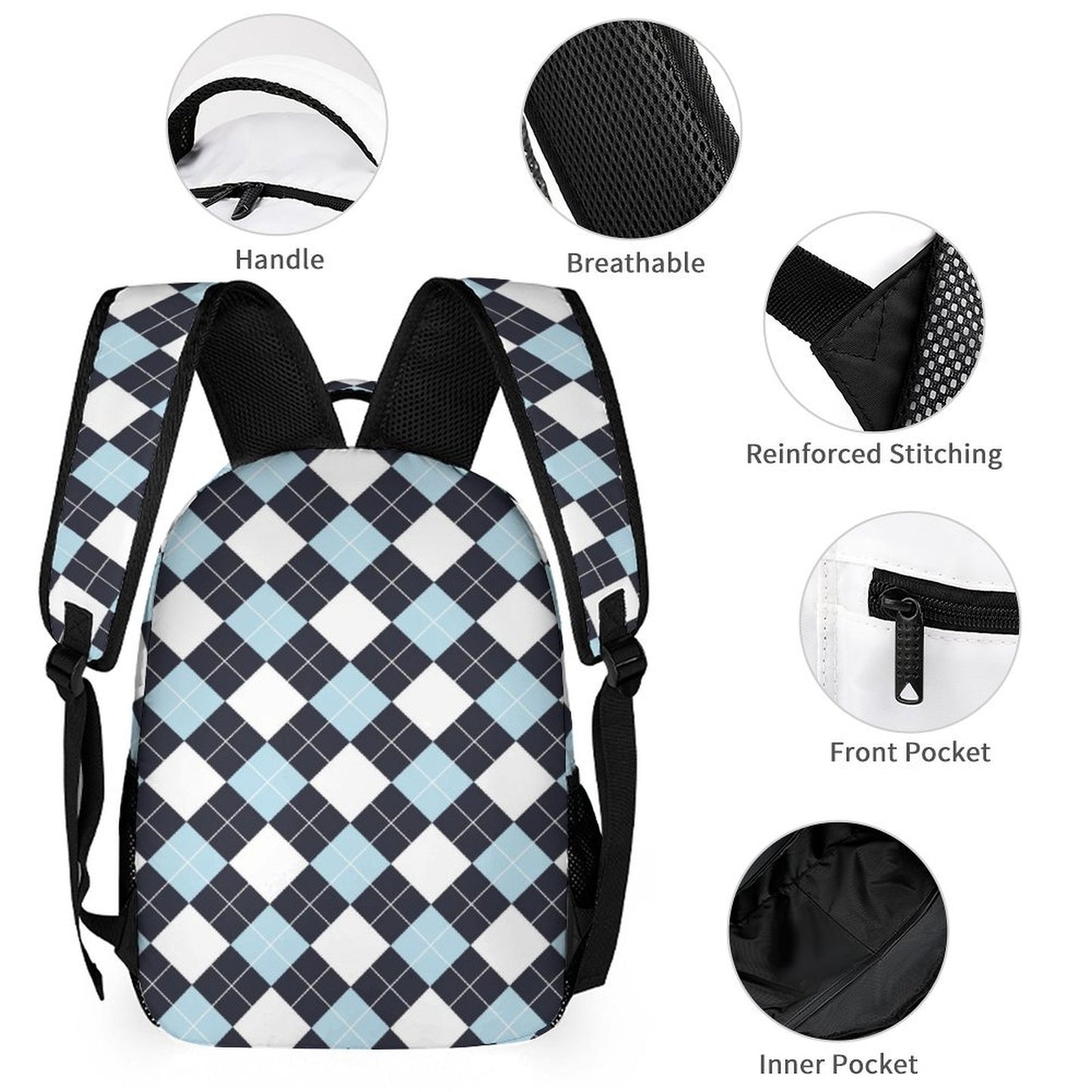 Custom Geometric-Print Backpack and Lunch-Bag Set for Girls-Boys Bookbags, 3Pcs School Bag with Lunch Bag Pencil Case