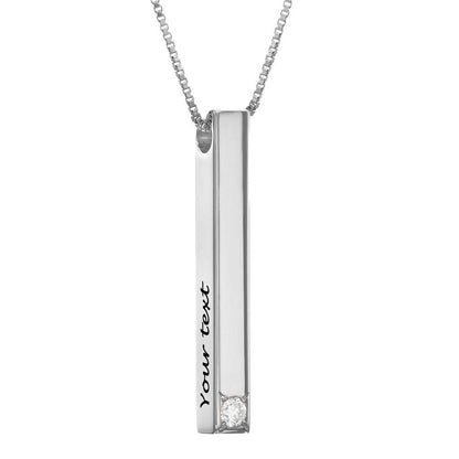 Personalized 2 Sided Vertical Bar Necklace Custom Text Engraved  Bar Pendant Sterling Silver Coordinate Jewelry for Couples