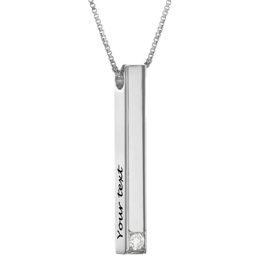 Personalized 2 Sided Vertical Bar Necklace Custom Text Engraved  Bar Pendant Sterling Silver Coordinate Jewelry for Couples