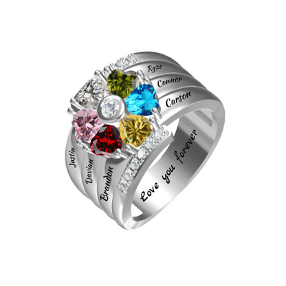Mothers Rings with 1-8 Birthstones and Names Engraved, Sterling Silver ,Customized Personalized Ring for Women