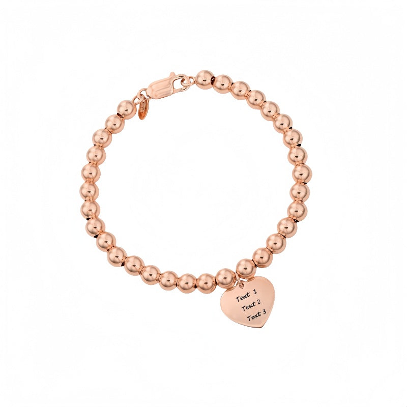 Personalized 925 Sterling Silver Handmade Bead Ball Strand Chain Bracelet With Engrave Name Mantra Text for Women