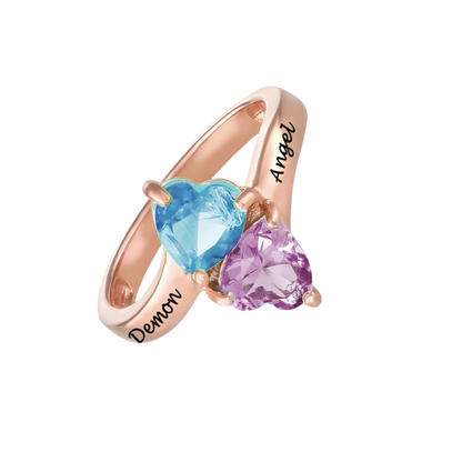 Personalized 925 Sterling Silver Ring Heart Shaped Birthstone Ring with Engraved Names for Woman Custom Gift Jewelry for Mother for Her