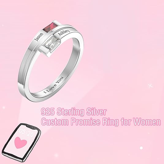 Bagues de naissance personnalisées pour femmes en argent sterling 925, bagues de promesse personnalisées pour elle, bague personnalisée à 2 noms pour maman et épouse