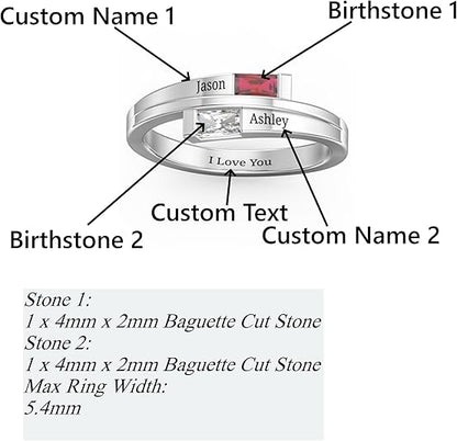 Bagues de naissance personnalisées pour femmes en argent sterling 925, bagues de promesse personnalisées pour elle, bague personnalisée à 2 noms pour maman et épouse