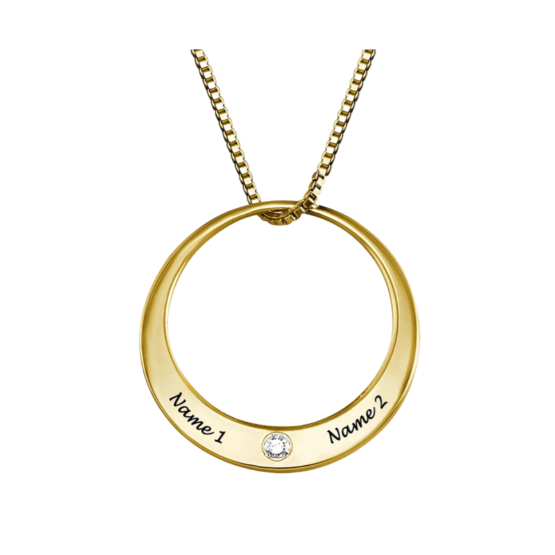 Personalized Circle Pendant with Birthstone Sterling Silver Gold Plated Necklace for Women