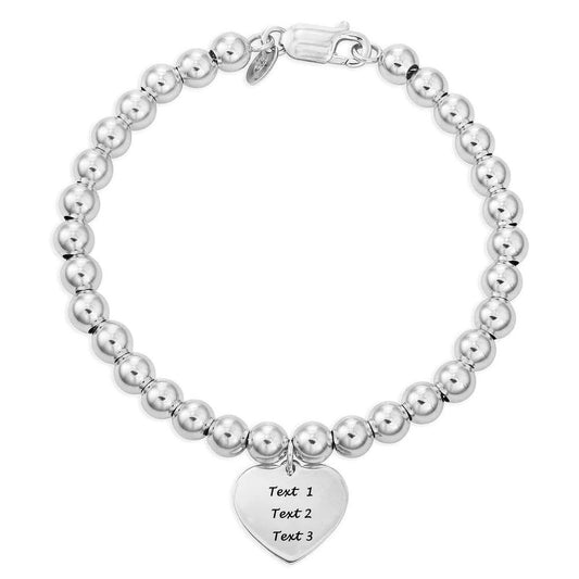 Personalized 925 Sterling Silver Handmade Bead Ball Strand Chain Bracelet With Engrave Name Mantra Text for Women