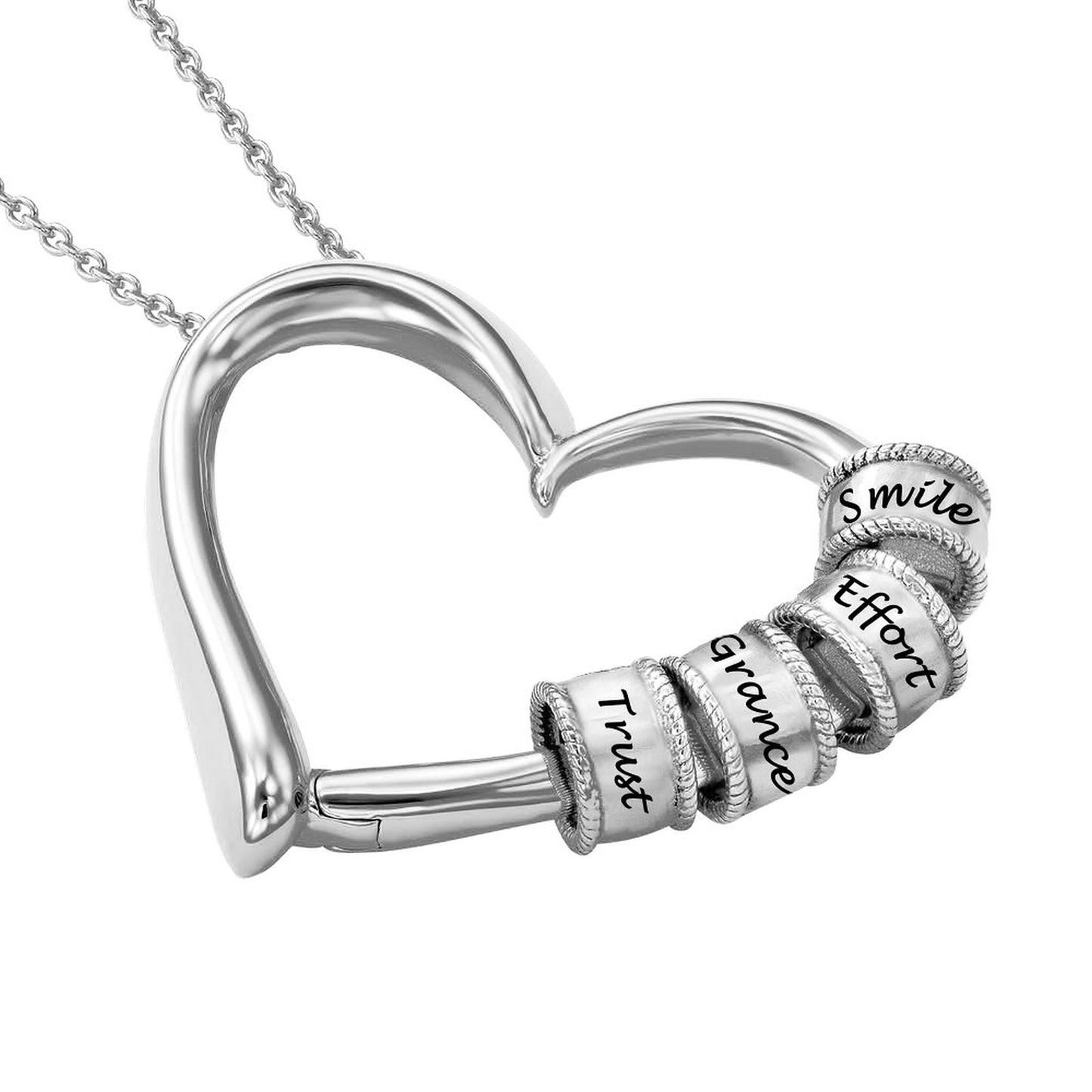 Personalized Heart Necklace with Engraved Stacking Beads Sterling Silver Gold Plated Necklace  for Women