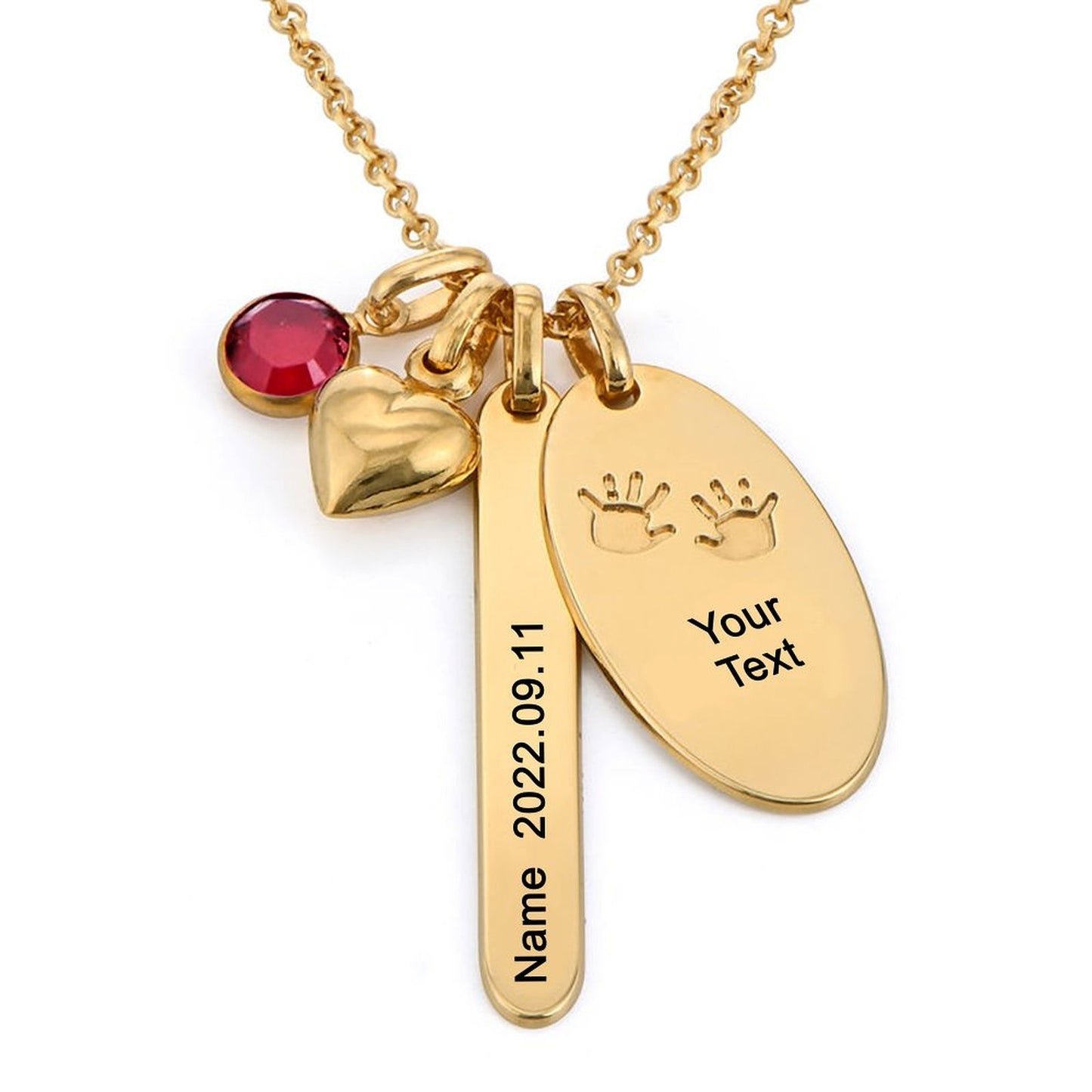 Personalized Sterling Silver Gold Plated Name Engraved Necklace Ruby Mixed For Women ,Wife ,Couple