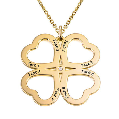 Personalized Four Heart Leaf Clover Sterling Silver 18K Gold Plated  Necklace for Women Engrave Name Necklace