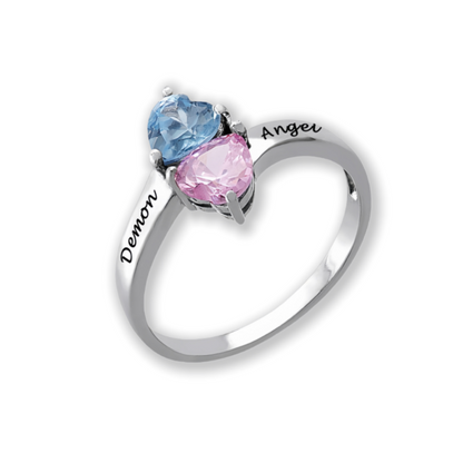 Personalized 925 Sterling Silver Ring Heart Shaped Birthstone Ring with Engraved Names for Woman Custom Gift Jewelry for Mother for Her