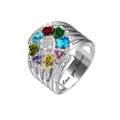 Mothers Rings with 1-8 Birthstones and Names Engraved, Sterling Silver ,Customized Personalized Ring for Women