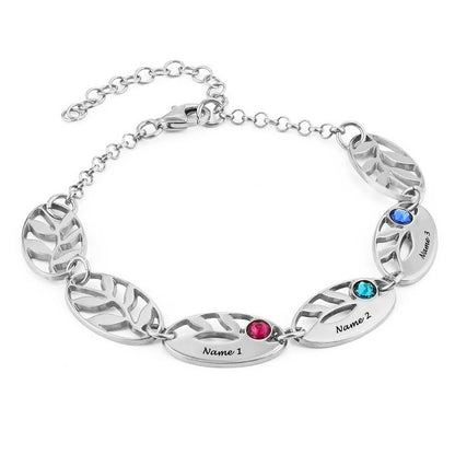 Personalized Leaf Bracelet with Birthstone for Women Girls Sterling Silver Danity Charm Link Bracelets Chain Simple Elegant Jewelry