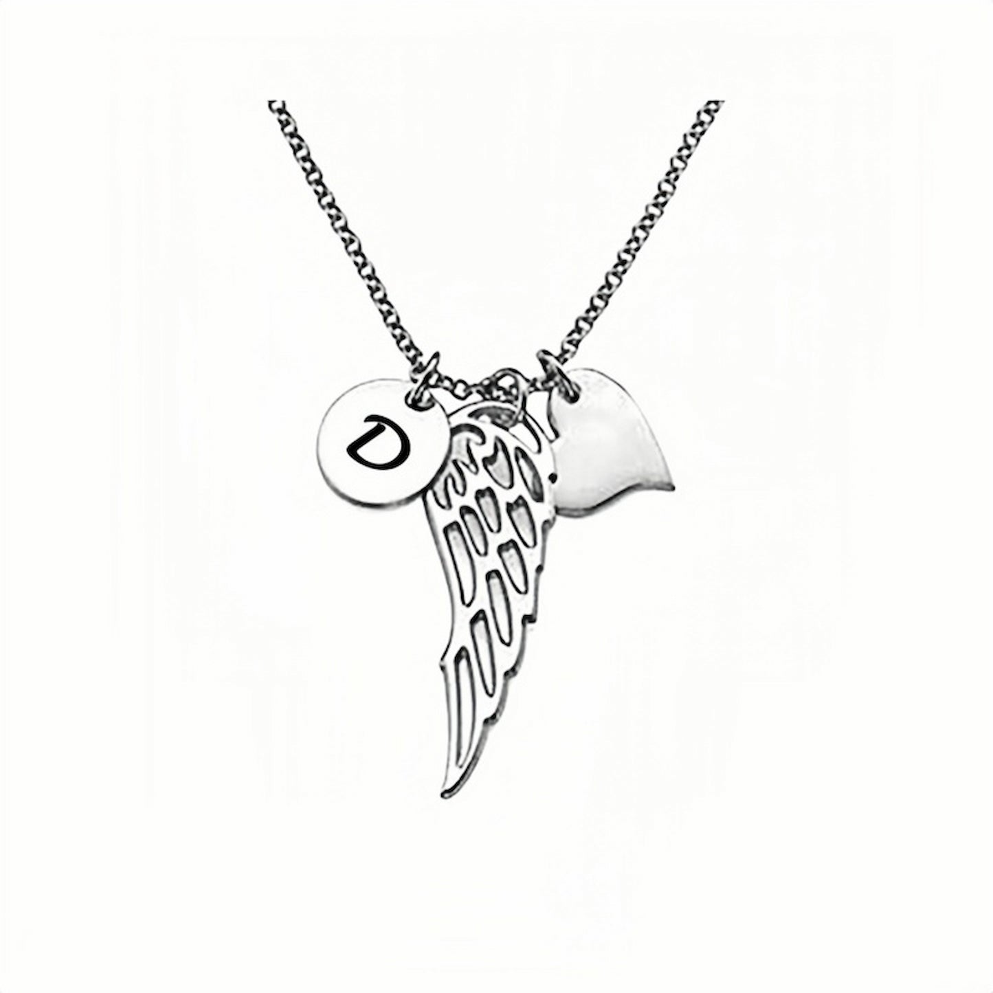 925 Sterling Silver Personalized Monogram D Angel Wing Necklace
