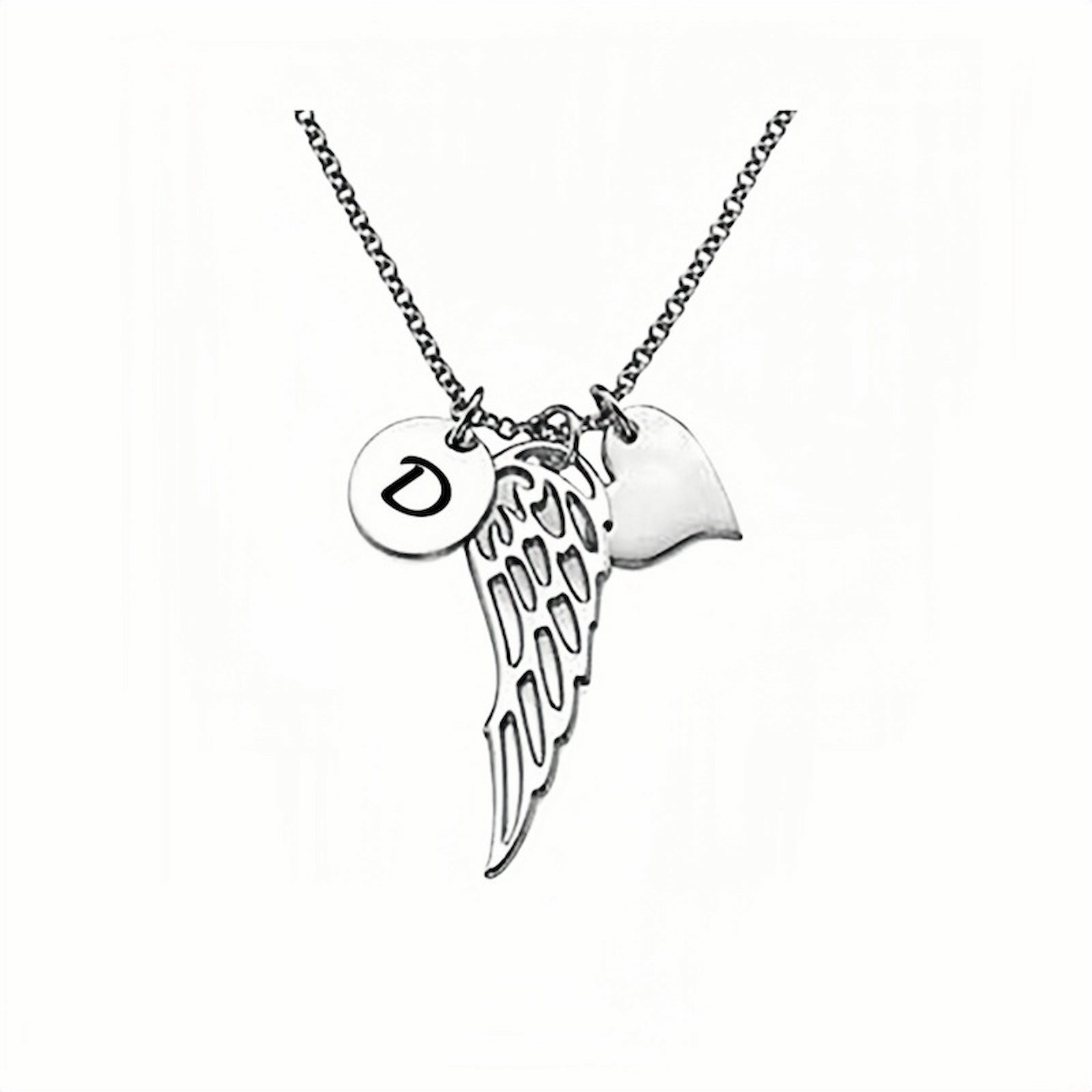 925 Sterling Silver Personalized Monogram D Angel Wing Necklace