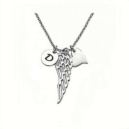 925 Sterling Silver Personalized Monogram D Angel Wing Necklace