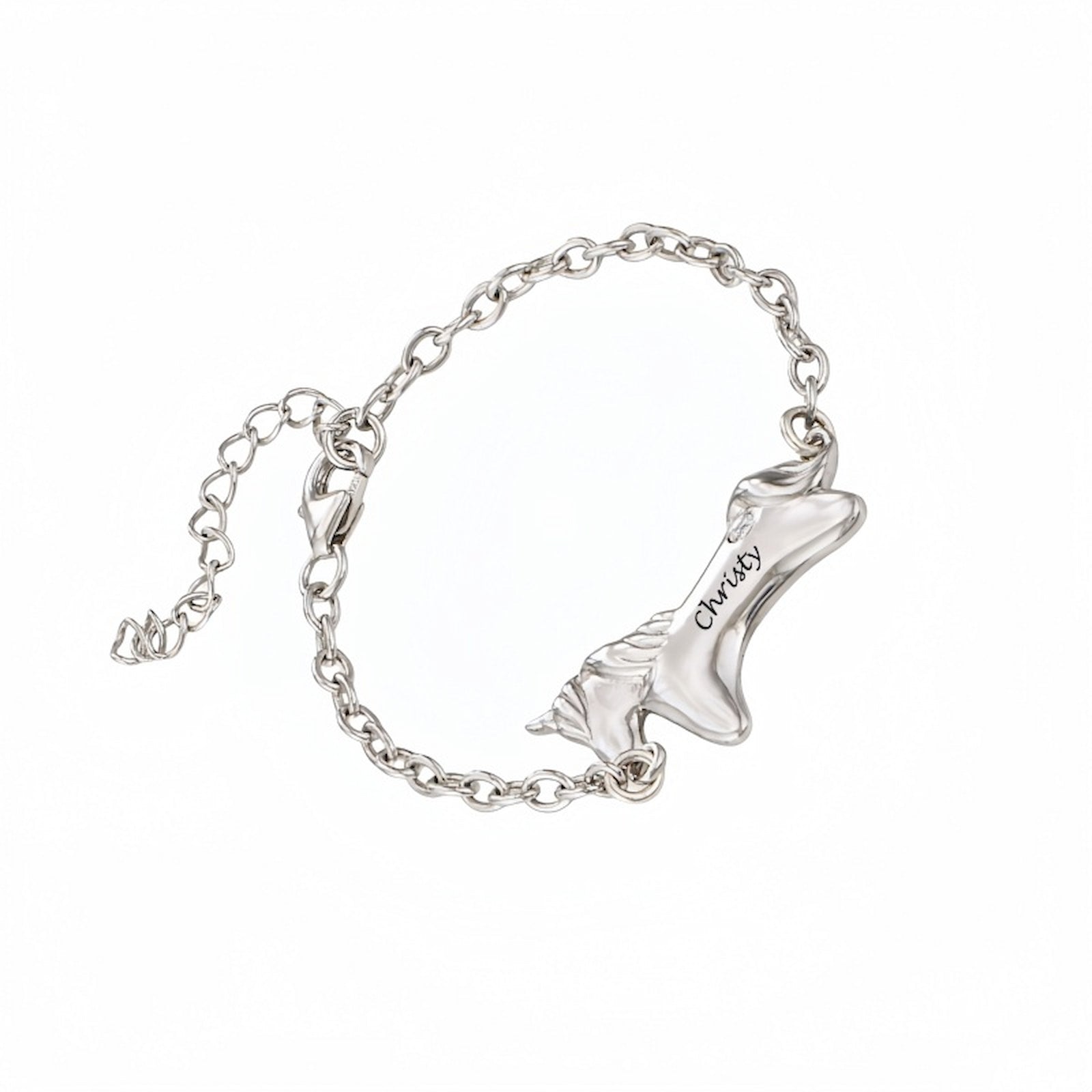 925 sterling silver custom engraved unicorn bracelet for kids, personalized jewelry.