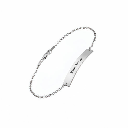 Full view of 925 Sterling Silver Skinny Bar Bracelet. Custom Dainty Coordinates Jewelry.