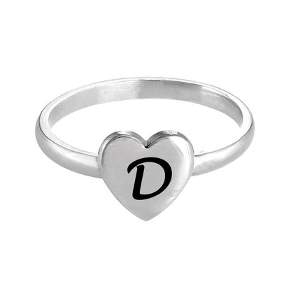 Personalized Simple ABC Heart Shape Monogram Script Custom Block Letter Alphabet Heart Initial Ring For Women Teens Sterling Silver