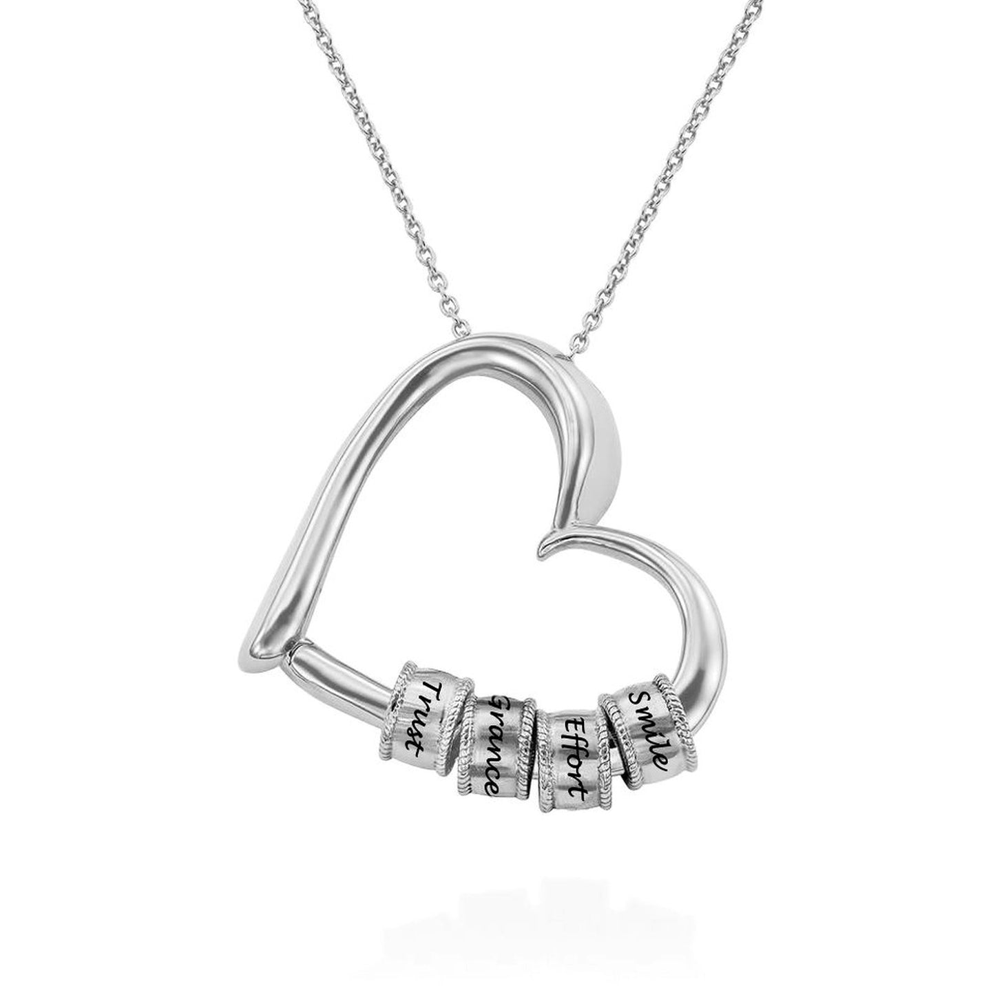 Personalized Heart Necklace with Engraved Stacking Beads Sterling Silver Gold Plated Necklace  for Women