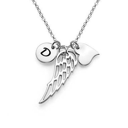 Angel Wing Necklace Personalized 925 Sterling Silver Monogram Initial  Necklace Mothers Valentines Day Anniversary Birthday Gifts for Her Mom Wife