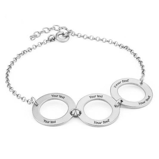 Personalised Sterling Silver or Gold Plated Circles Engraved 6 Names Bracelet For Women Customised Bracelet For Her