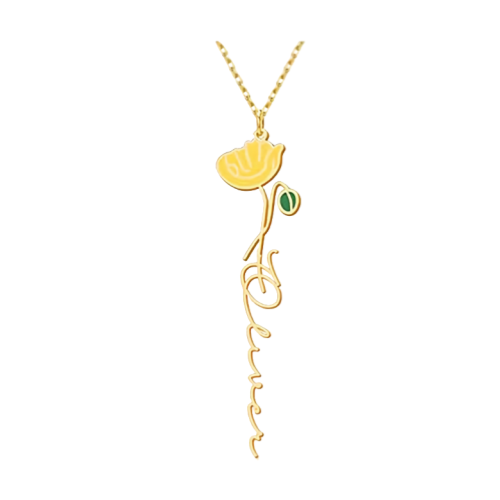 Personalized Floral Name Necklace Charms with Birthstones - Custom Flower & Name Jewelry