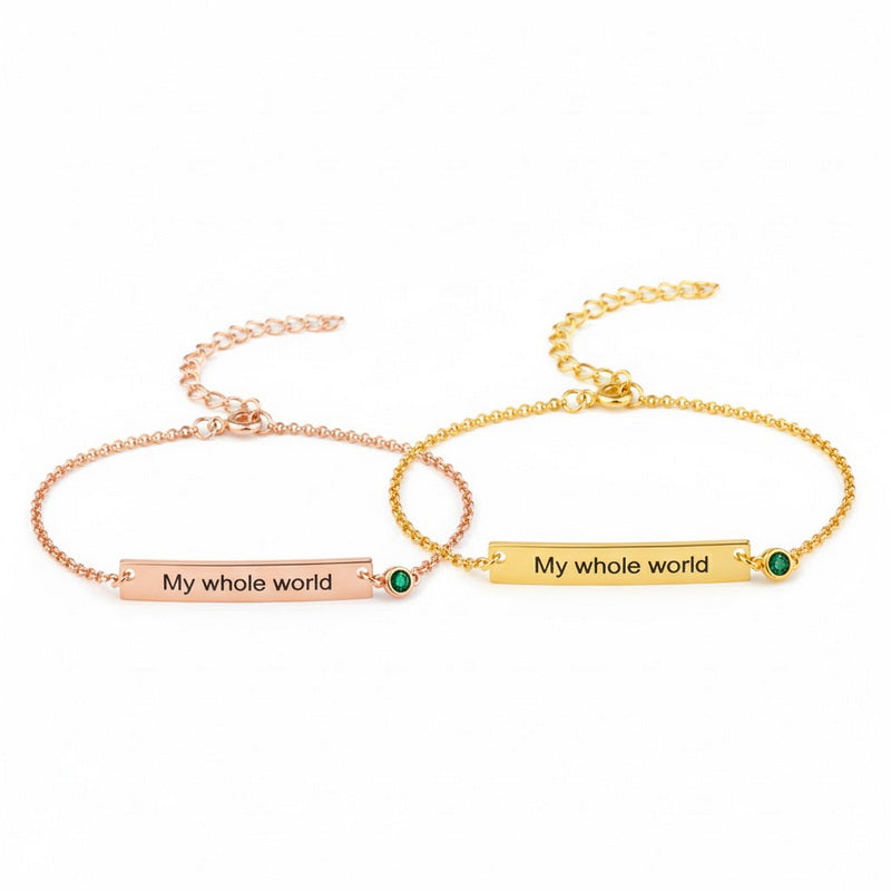 Custom Engraved Bar Bracelet with Birthstone,The Perfect Personalized Gift for Her