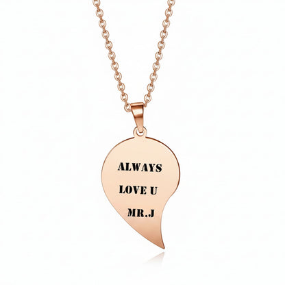Personalized Engraved Couples Heart Necklace,Best Friends Custom Split Heart Pendant