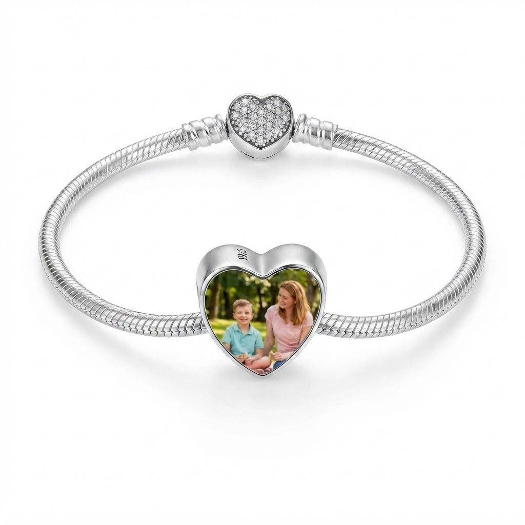 Bracelet à breloques personnalisé en argent sterling pour la fête des mères, offert par sa fille et son fils