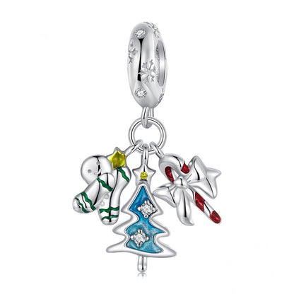 Christmas Charm Bracelet with Custom Beads, Sterling Silver Bangle, Personalized Holiday Jewelry Gift for Women
