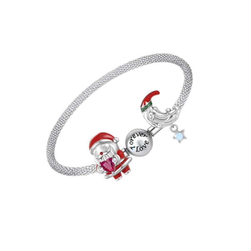 Christmas Charm Bracelet with Custom Beads, Sterling Silver Bangle, Personalized Holiday Jewelry Gift for Women