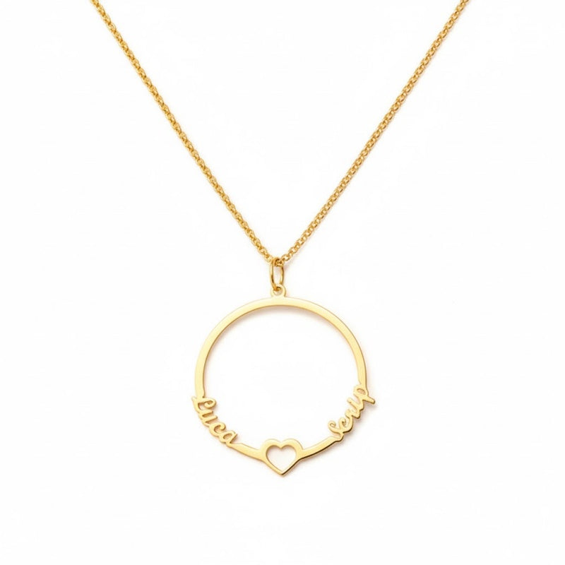 Personalized Circle of Love Necklace,Custom Engraved Name Pendant in Gold/Rose Gold