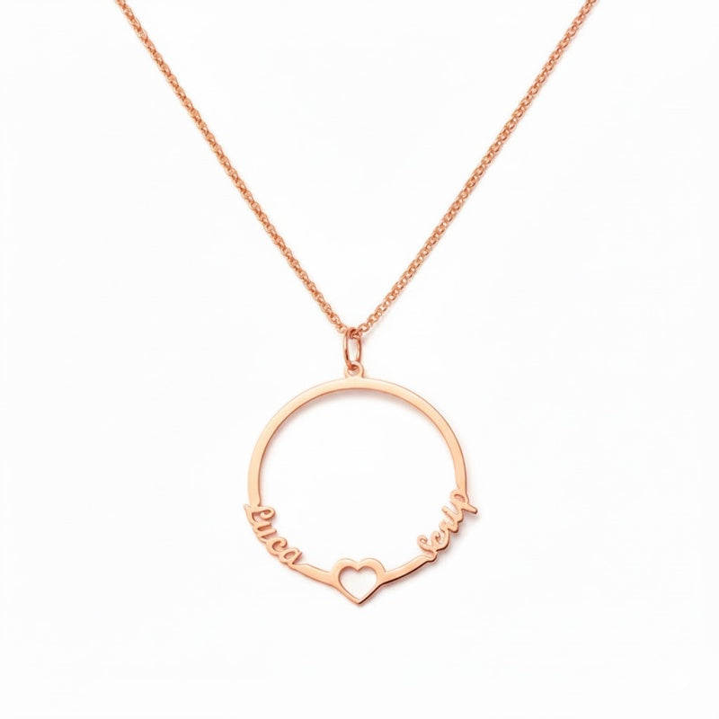 Personalized Circle of Love Necklace,Custom Engraved Name Pendant in Gold/Rose Gold