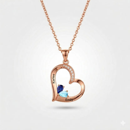 Rose gold custom heart necklace with 2 birthstones