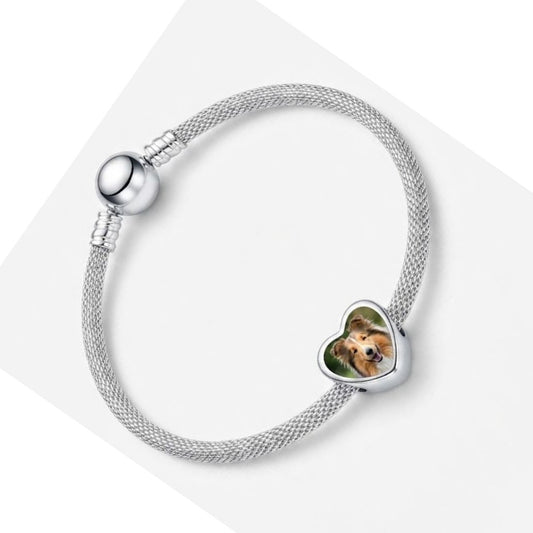 Custom photo heart charm bracelet in sterling silver