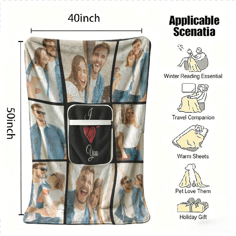 I Love You Gifts for Couple, Custom 2-in-1 Foldable Pillow and Blanket with Photos,Valentines Gifts for Wife