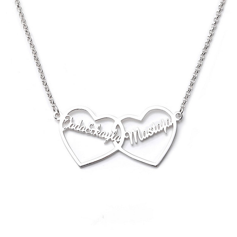 Custom Name Heart Sterling Silver Necklace, Intertwined Hearts for Couples,Best Friends